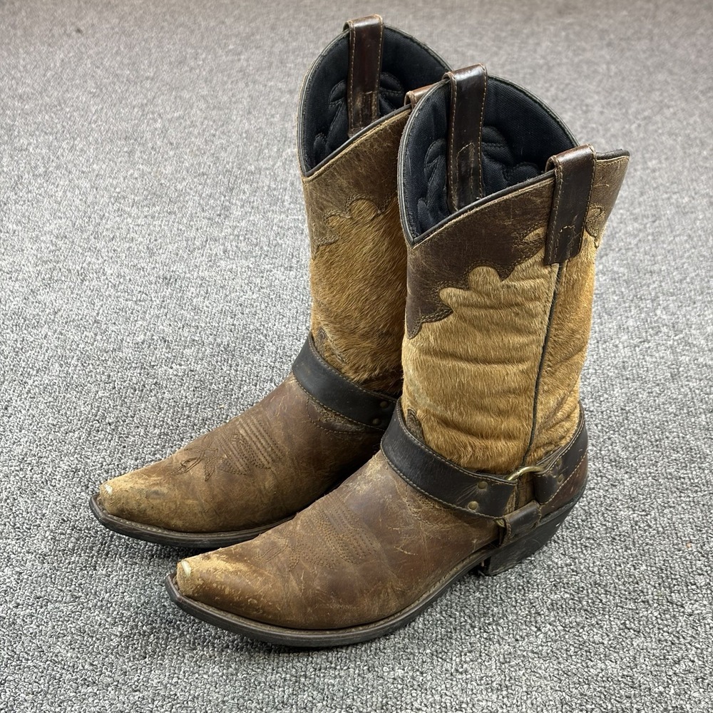 Women's Dingo DI7531 Brown Tan Hair Hide Harness Boots Sz 7 M Western Cowgirl